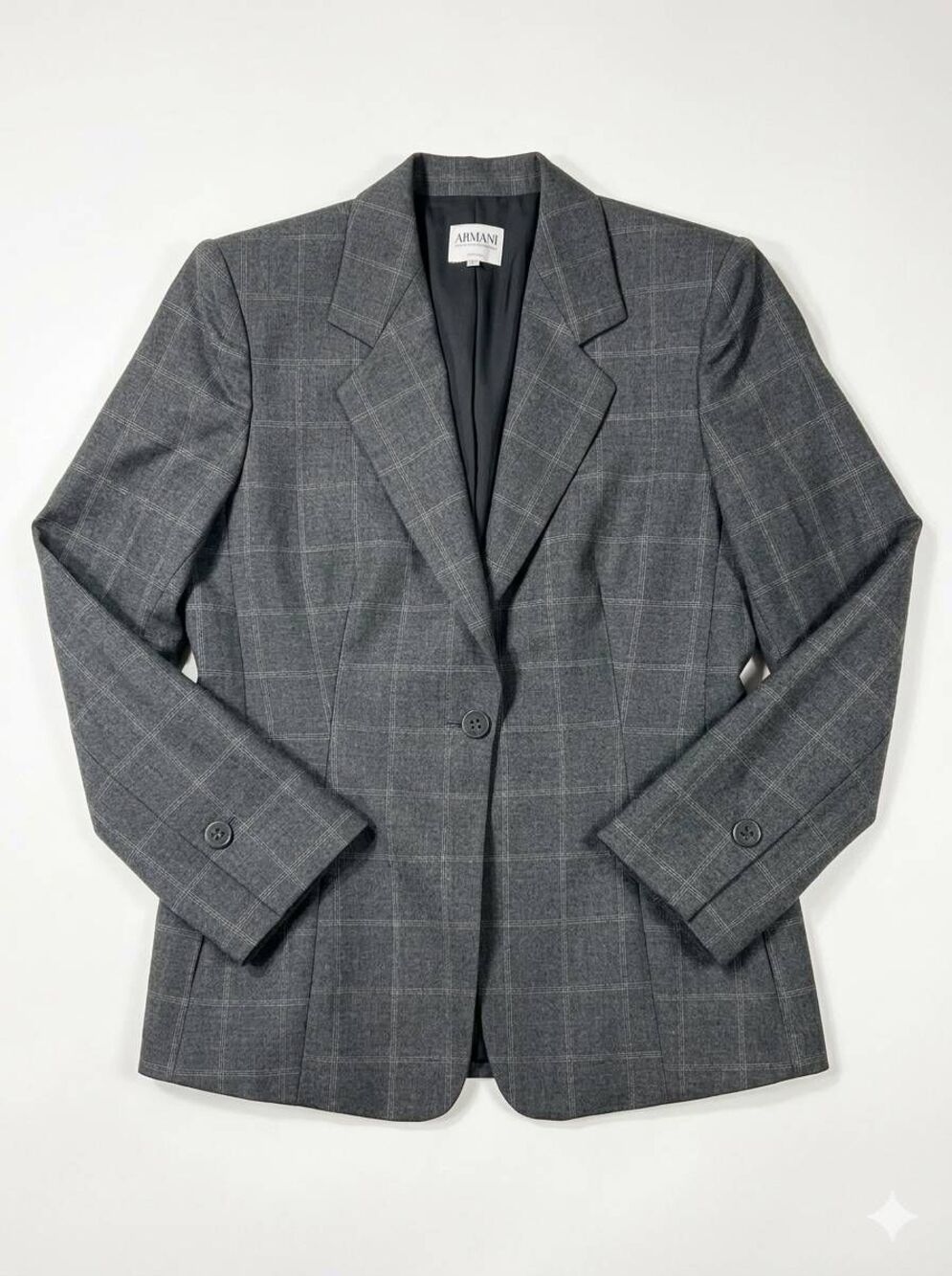 🩵Armani Collezioni Gray Italian Wool Windowpane Single Button Blazer Jacket Siz